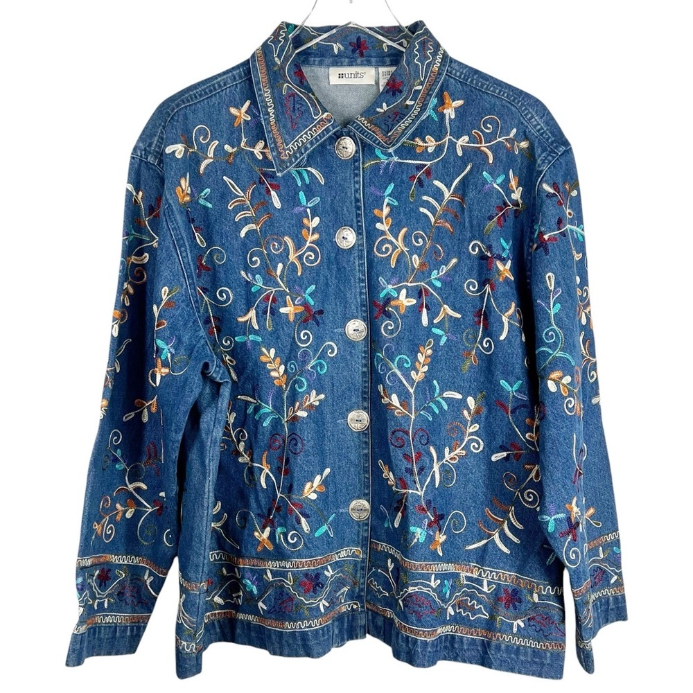 VINTAGE UNITS Blue Denim Embroidered Jacket Size XL - Picture 2 of 11